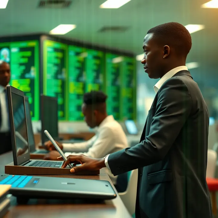 Conceptual graphic showing the integration of binary technology in financial transactions in Kenya