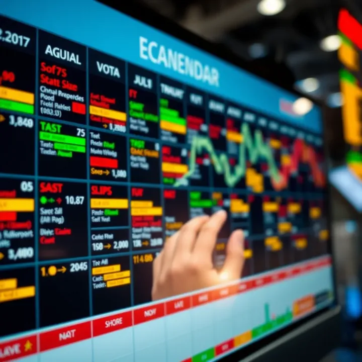 Overview of Economic Calendar and Market Impact Calendar displaying economic events with icons representing financial markets and data indicators