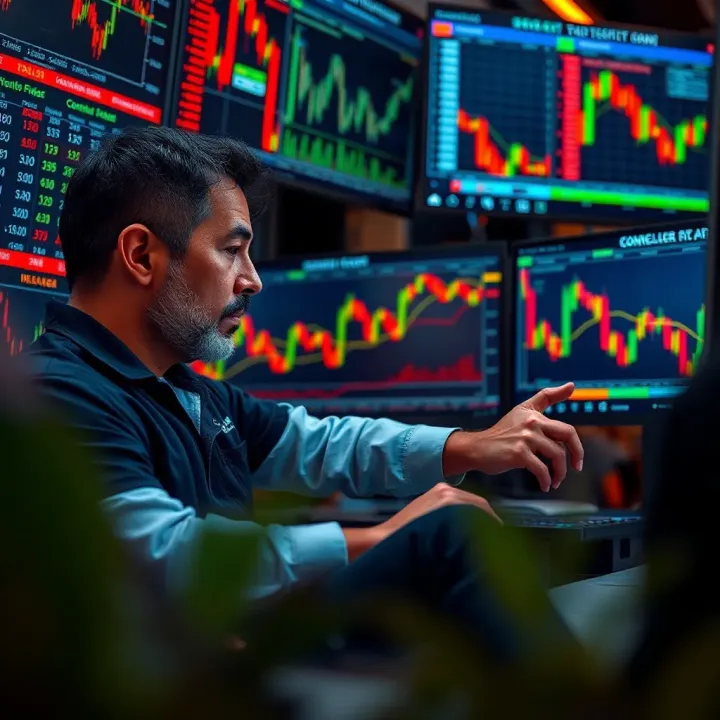 Forex trader analyzing economic calendar data on multiple screens to plan market entries