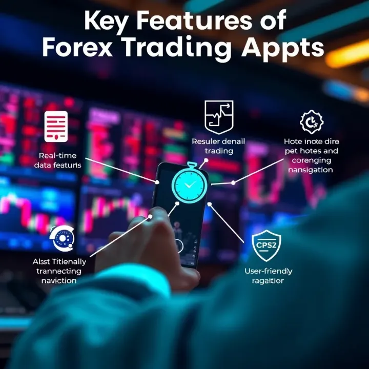Key Features of Modern Forex Trading Applications Illustration of key features of forex trading apps including real-time data, secure transactions, and user-friendly navigation