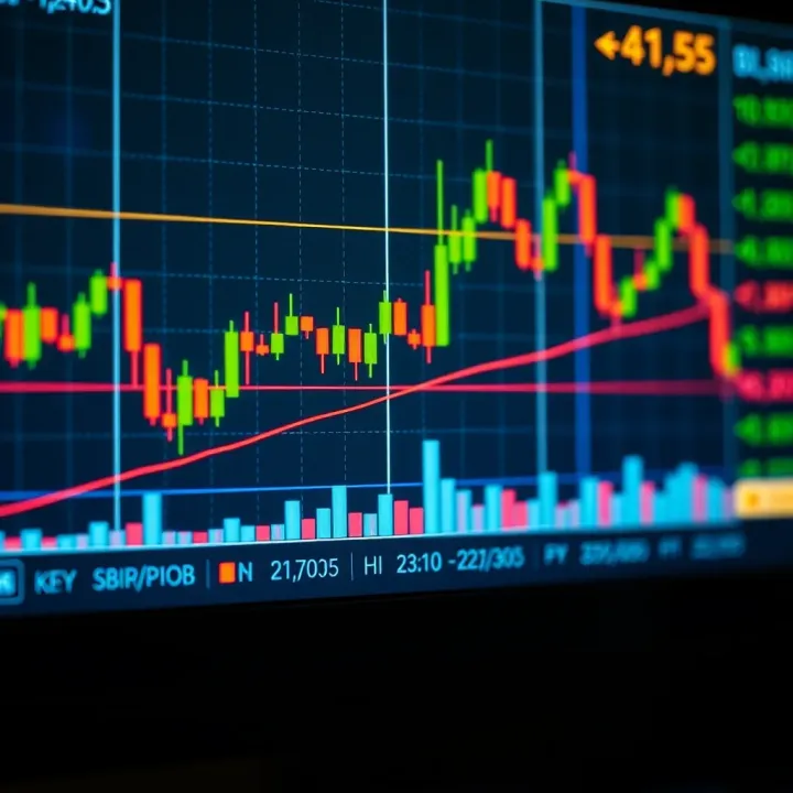 Candlestick forex trading chart showing price movements and key support and resistance levels