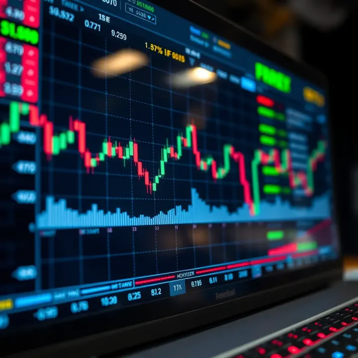 Graph showing currency exchange rates fluctuating on a digital trading platform