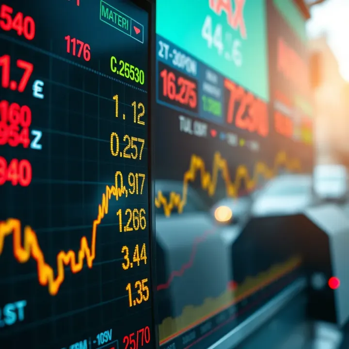 Global currency exchange rates displayed on a digital screen representing forex market fluctuations