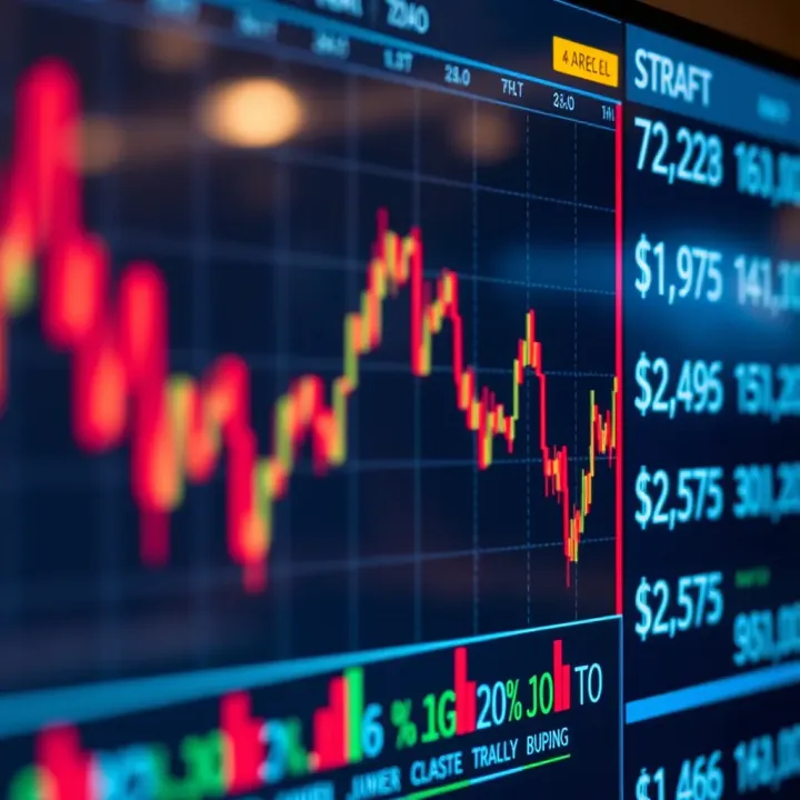 Graph showing fluctuating currency exchange rates on a digital screen