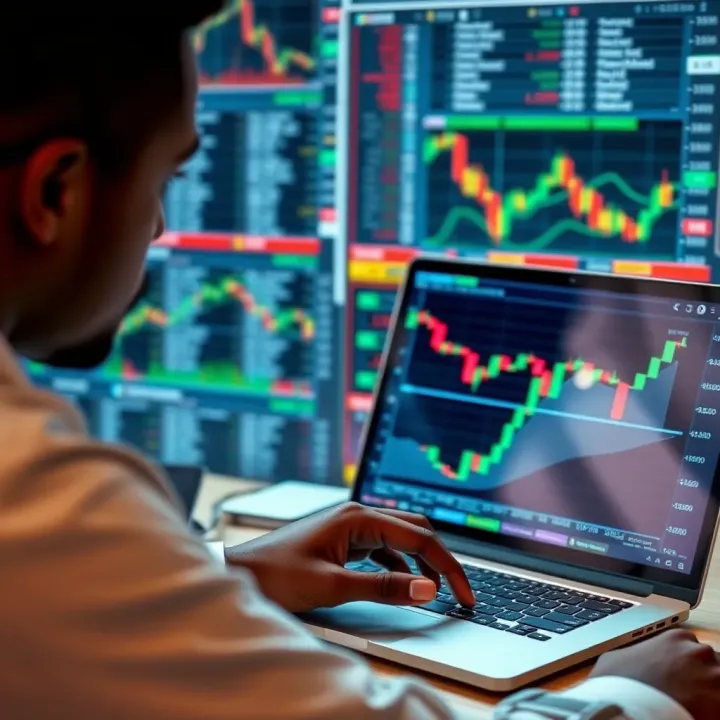 Person analyzing financial charts and forex market data using a laptop