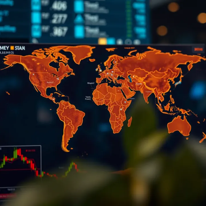 Global map highlighting major economic centers influencing forex markets