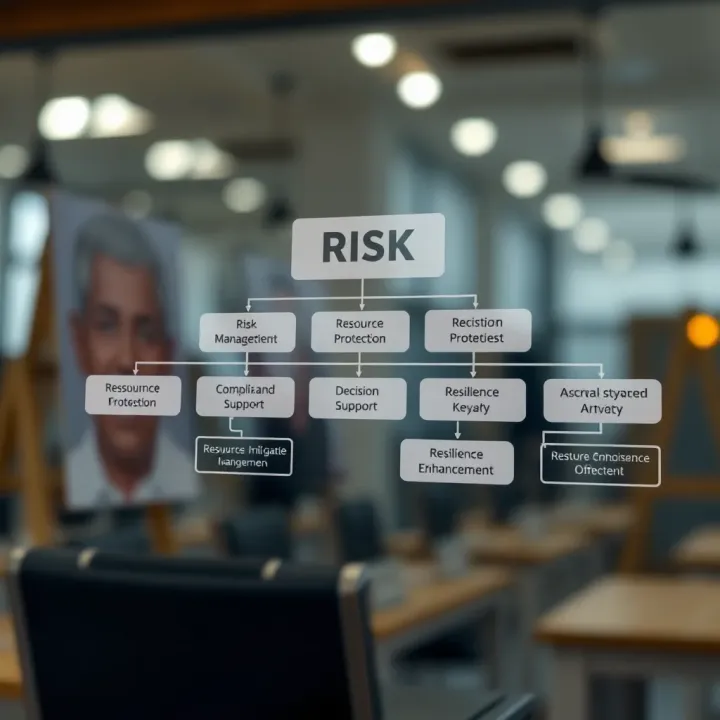 Flowchart illustrating the key objectives of risk management including resource protection, compliance, decision support, and resilience enhancement